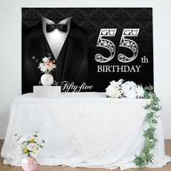 Aperturee - Black Elegant Happy 55th Birthday Backdrop For Men