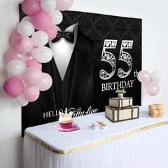 Aperturee - Black Elegant Happy 55th Birthday Backdrop For Men