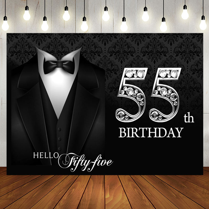 Aperturee - Black Elegant Happy 55th Birthday Backdrop For Men