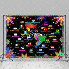 Aperturee - Black Floral Latin American Country Flags Backdrop