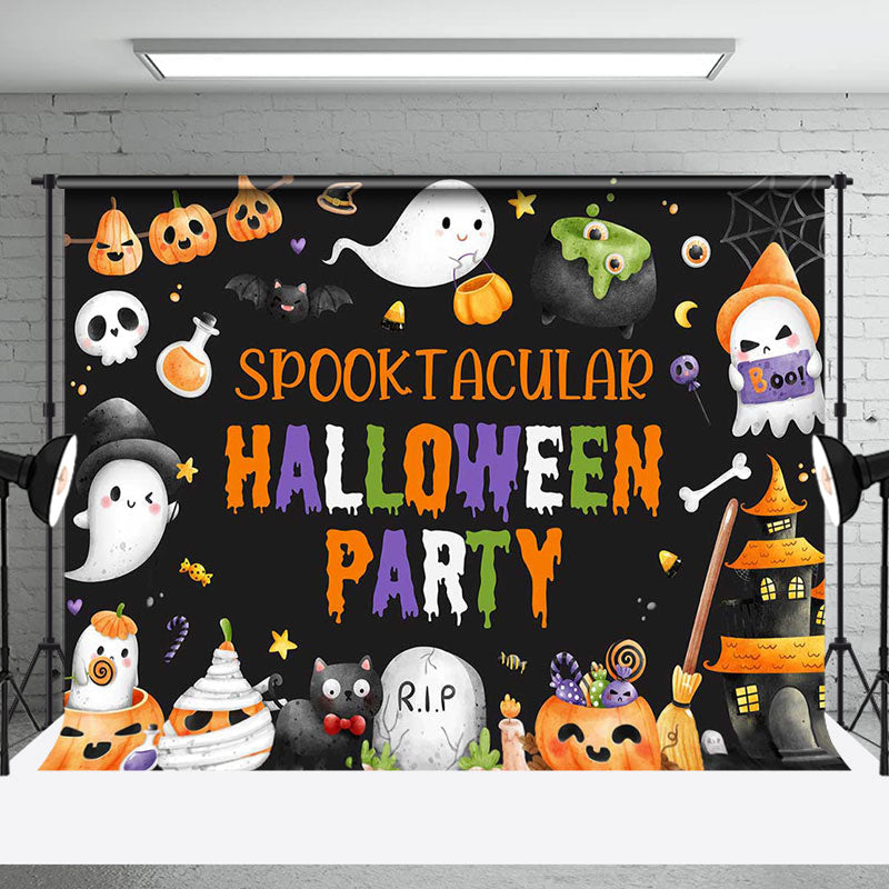 Aperturee - Black Ghost Spooktacular Halloween Party Backdrop