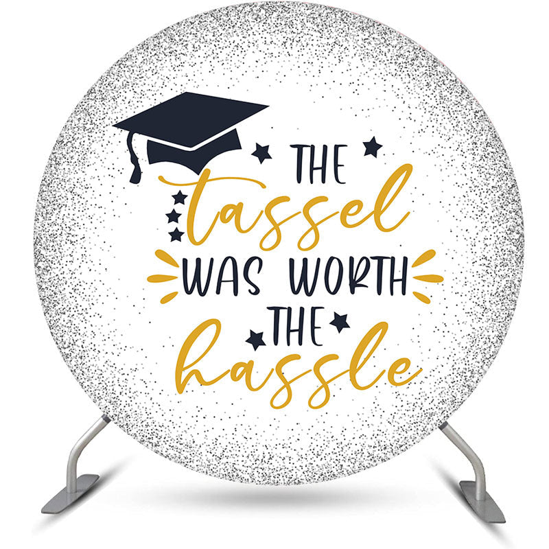 Aperturee - Black Glitter And Star Cap Round Graduation Backdrop