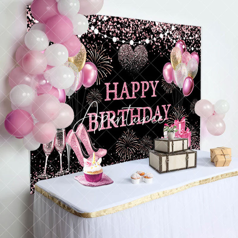 Aperturee - Black Glitter Balloon Gifts Sparkle Birthday Backdrop