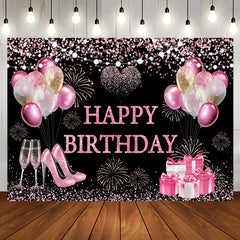 Aperturee - Black Glitter Balloon Gifts Sparkle Birthday Backdrop