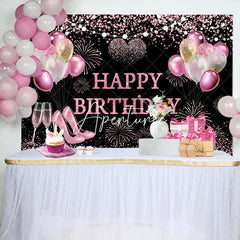 Aperturee - Black Glitter Balloon Gifts Sparkle Birthday Backdrop