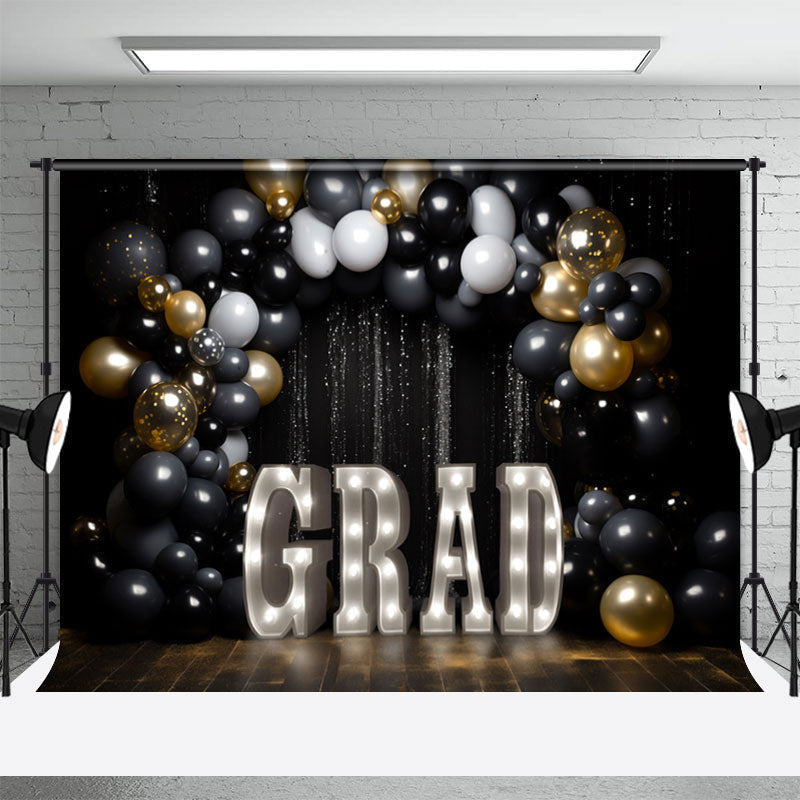 Aperturee - Black Glitter Sequin Theme Congrats Grad Backdrop