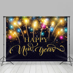 Aperturee - Black Glitter Sparkle Gold Happy New Year Backdrop