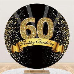 Aperturee Black Gold 60th Birthday Glitter Ribbon Round Party Backdrops