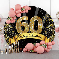 Aperturee Black Gold 60th Birthday Glitter Ribbon Round Party Backdrops