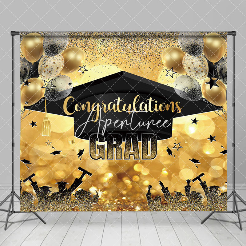 Aperturee - Black Gold Bachelor Cap Balloon Graduation Backdrop