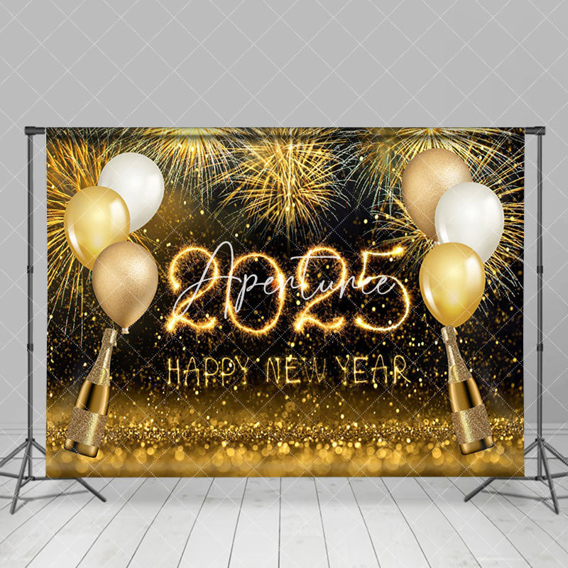 Aperturee - Black Gold Balloon Champagne Celebration 2025 Backdrop