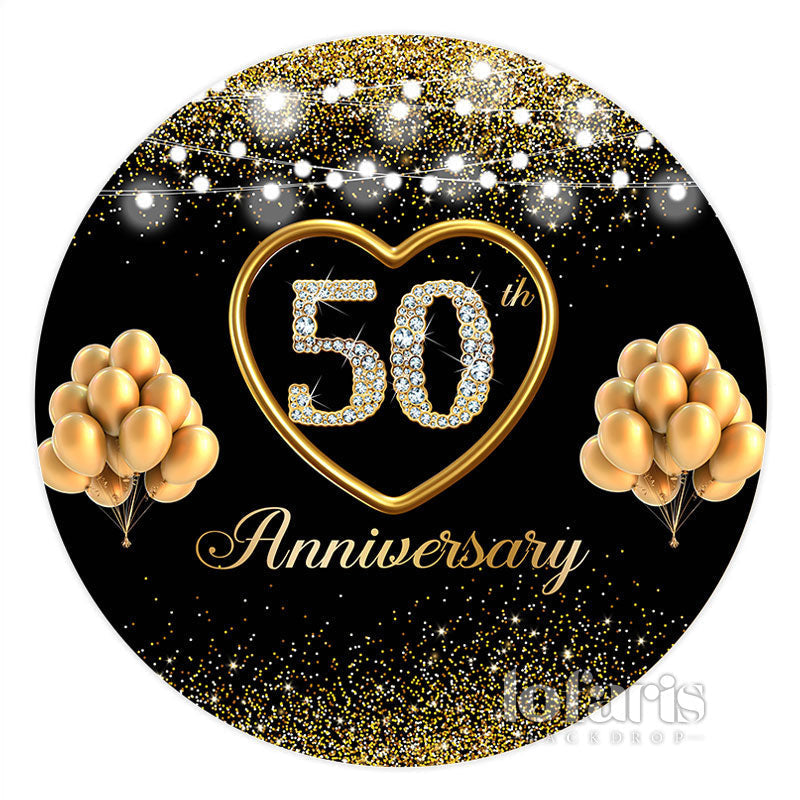 Aperturee Black Gold Balloon Happy 50Th Anniversary Backdrop