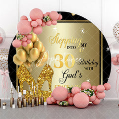 Aperturee - Black Gold Balloon Heel Round 30th Birthday Backdrop