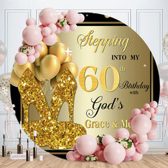 Aperturee - Black Gold Balloon Heel Round 60th Birthday Backdrop