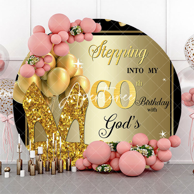 Aperturee - Black Gold Balloon Heel Round 60th Birthday Backdrop