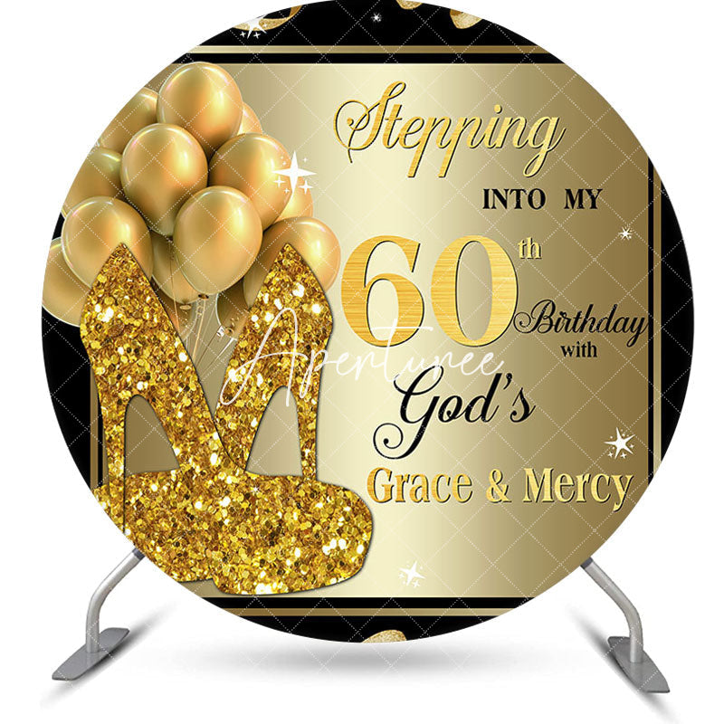 Aperturee - Black Gold Balloon Heel Round 60th Birthday Backdrop