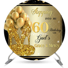 Aperturee - Black Gold Balloon Heel Round 60th Birthday Backdrop