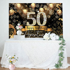 Aperturee - Black Gold Balloons Bokeh 50th Birthday Backdrop