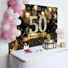 Aperturee - Black Gold Balloons Bokeh 50th Birthday Backdrop