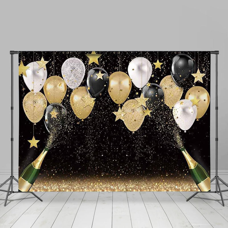 Aperturee - Black Gold Balloons Champagne New Year Backdrop