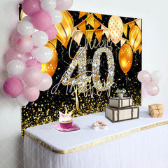 Aperturee - Black Gold Balloons Cheers 40th Birthday Backdrop