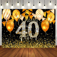 Aperturee - Black Gold Balloons Cheers 40th Birthday Backdrop