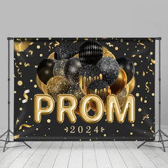 Aperturee - Black Gold Balloons Ribbons Prom Dance Backdrop