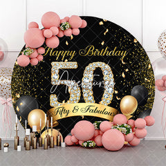 Aperturee - Black Gold Balloons Round 50th Birthday Backdrop