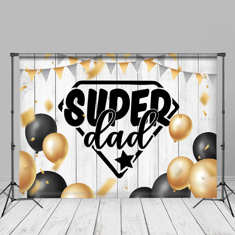 Aperturee - Black Gold Balloons Wood Super Fathers Day Backdrop