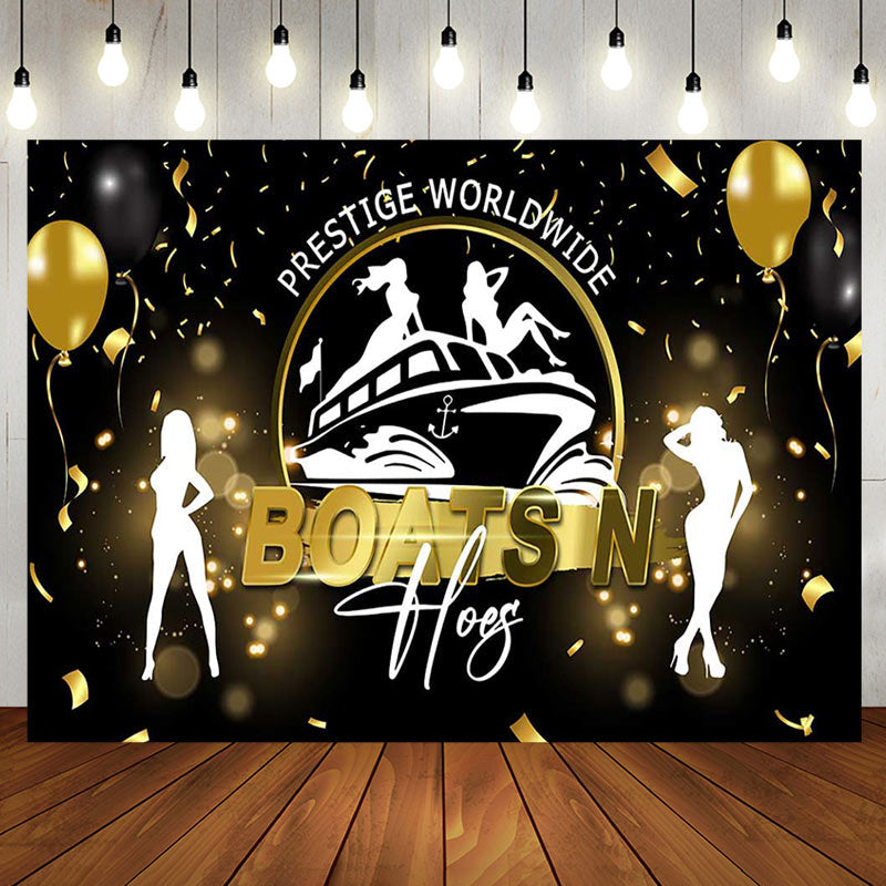 Aperturee - Black Gold Boats N Hoes Navigation Birthday Backdrop