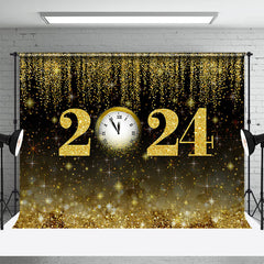 Aperturee - Black Gold Bokeh Clock Happy New Year Backdrop