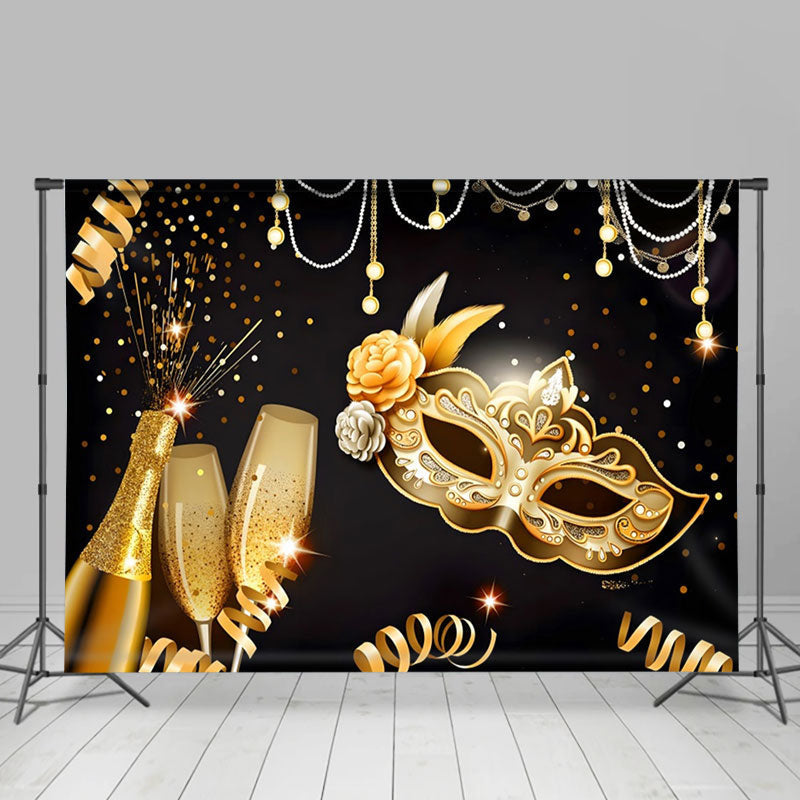 Aperturee - Black Gold Champagne Masquerade Dance Backdrop