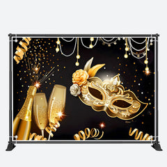 Aperturee - Black Gold Champagne Masquerade Dance Backdrop