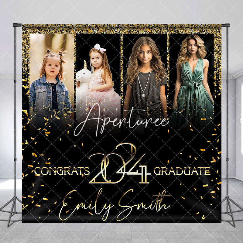 Aperturee - Black Gold Custom Congrats 2024 Graduation Backdrop