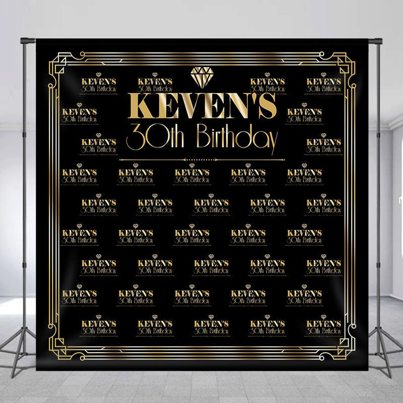 Aperturee - Black Gold Custom Name Gatsby Theme Birthday Backdrop