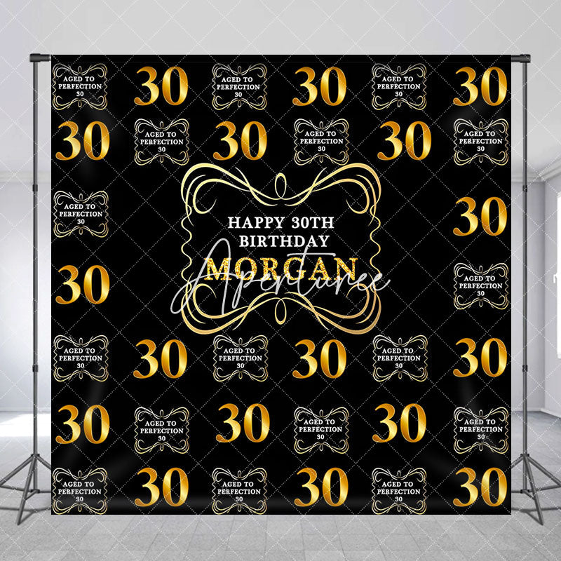 Aperturee - Black Gold Custom Name Happy 30th Birthday Backdrop