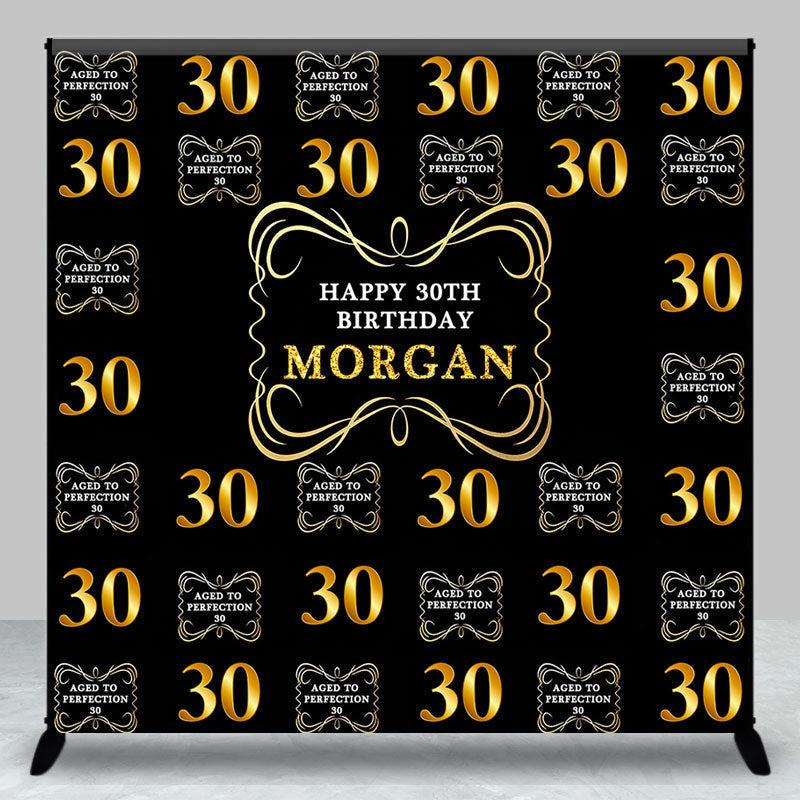 Aperturee - Black Gold Custom Name Happy 30th Birthday Backdrop