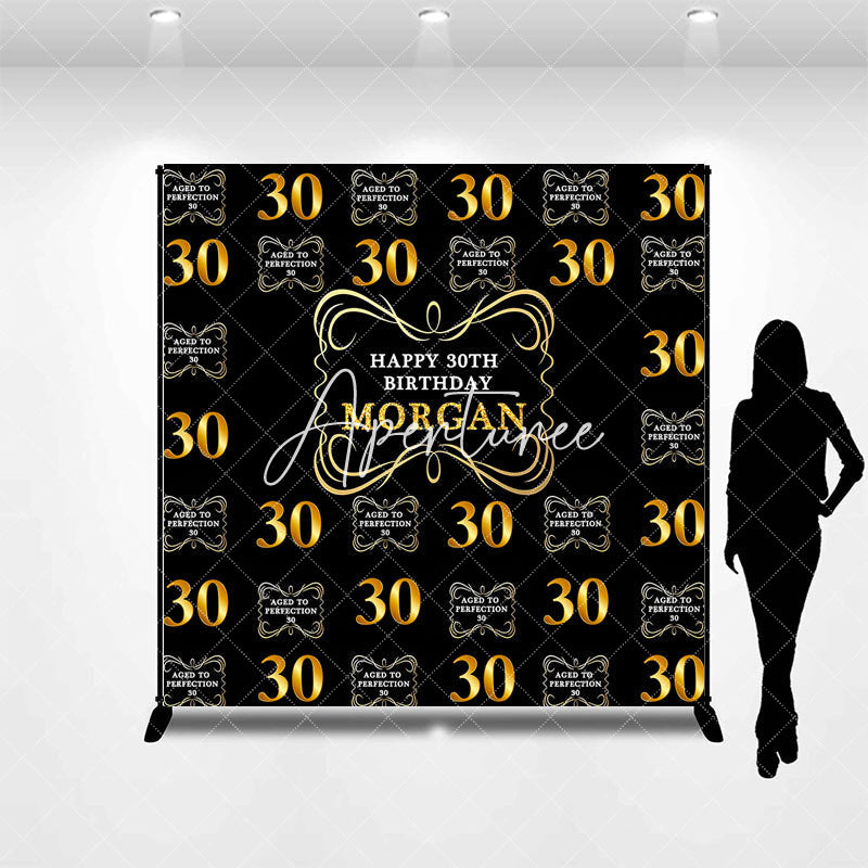 Aperturee - Black Gold Custom Name Happy 30th Birthday Backdrop