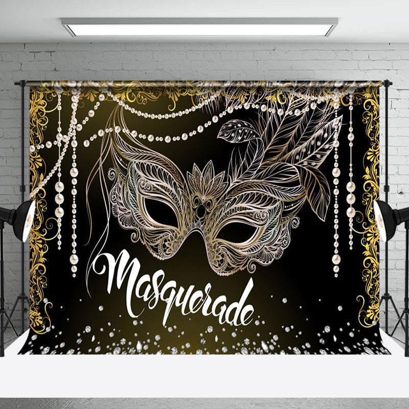 Aperturee - Black Gold Diamond Pearl Masquerade Party Backdrop