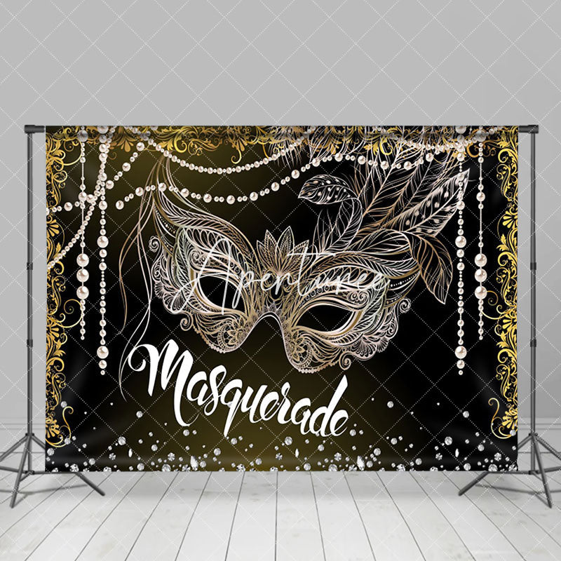 Aperturee - Black Gold Diamond Pearl Masquerade Party Backdrop