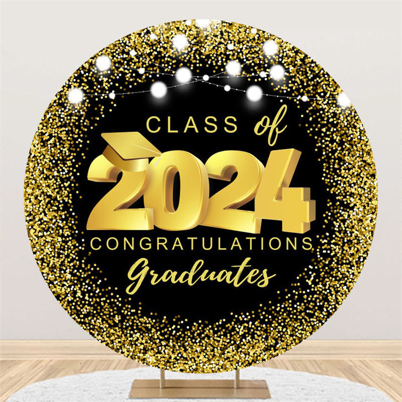 Aperturee - Black Gold Dot Light Round Graduation Party Backdrop