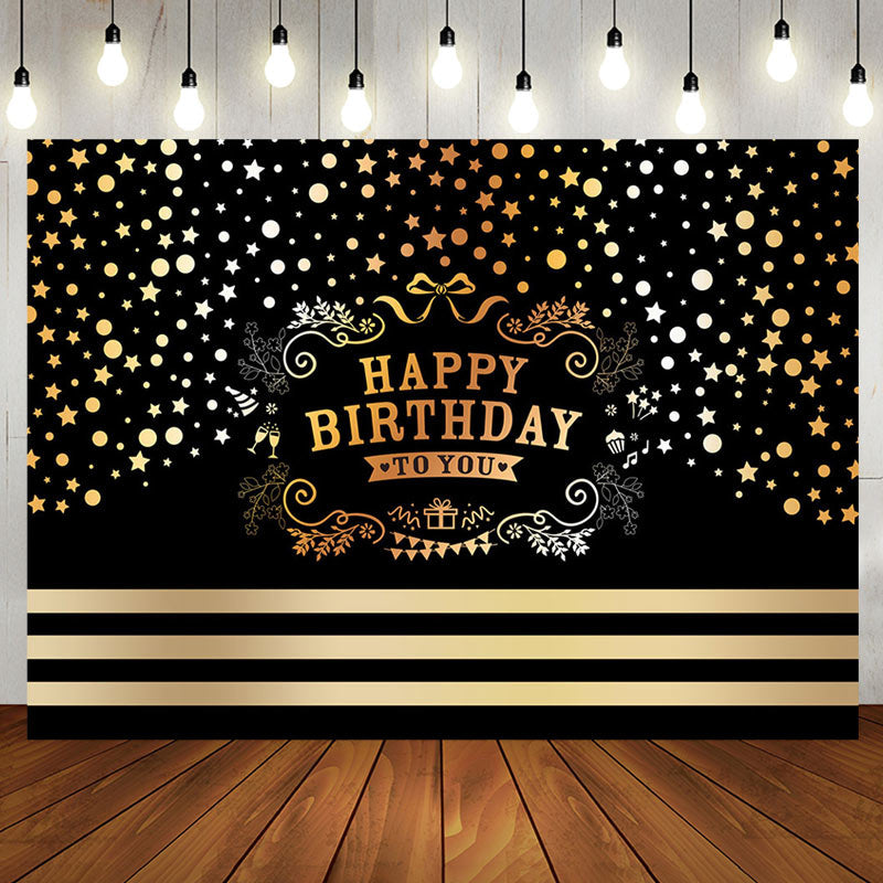 Aperturee - Black Gold Dots Stars Happy Birthday To You Backdrop