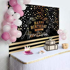 Aperturee - Black Gold Dots Stars Happy Birthday To You Backdrop