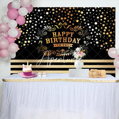 Aperturee - Black Gold Dots Stars Happy Birthday To You Backdrop