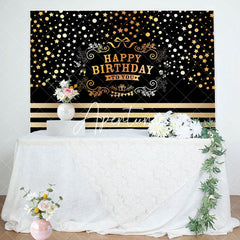 Aperturee - Black Gold Dots Stars Happy Birthday To You Backdrop