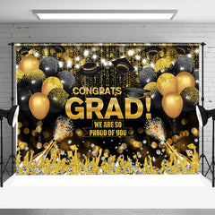 Aperturee - Black Gold Glitter Balloon Bokeh Graduation Backdrop