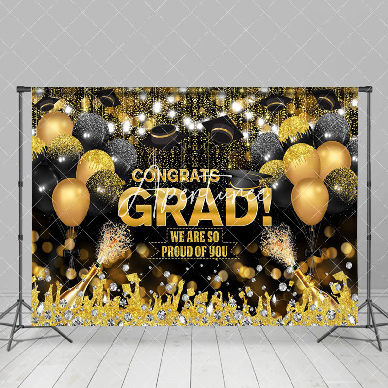 Aperturee - Black Gold Glitter Balloon Bokeh Graduation Backdrop