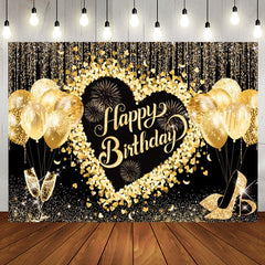 Aperturee - Black Gold Glitter Balloons Women Birthday Backdrop