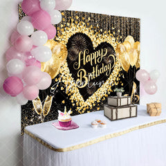 Aperturee - Black Gold Glitter Balloons Women Birthday Backdrop