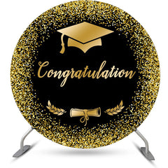 Aperturee - Black Gold Glitter Cap Round Graduation Backdrop